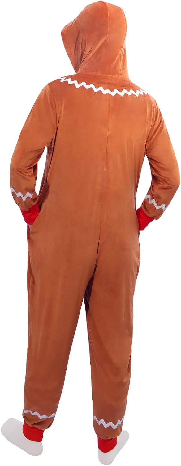 Gingerbread Man Costume Christmas Onesie Women Men Hooded Jumpsuit Christmas Sleepwear - Image 5