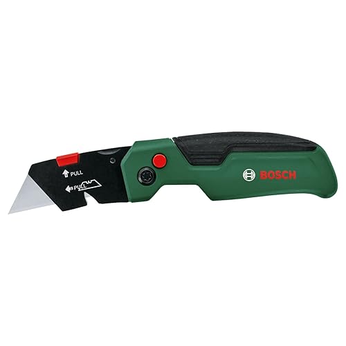 Bosch coltello ripiegabile (robusto e compatto; acciaio inossidabile; comandabile con una sola mano; rapida sostituzione della lama; gancio da cintura; custodia per lame; con 3 lame in acciaio SK5)