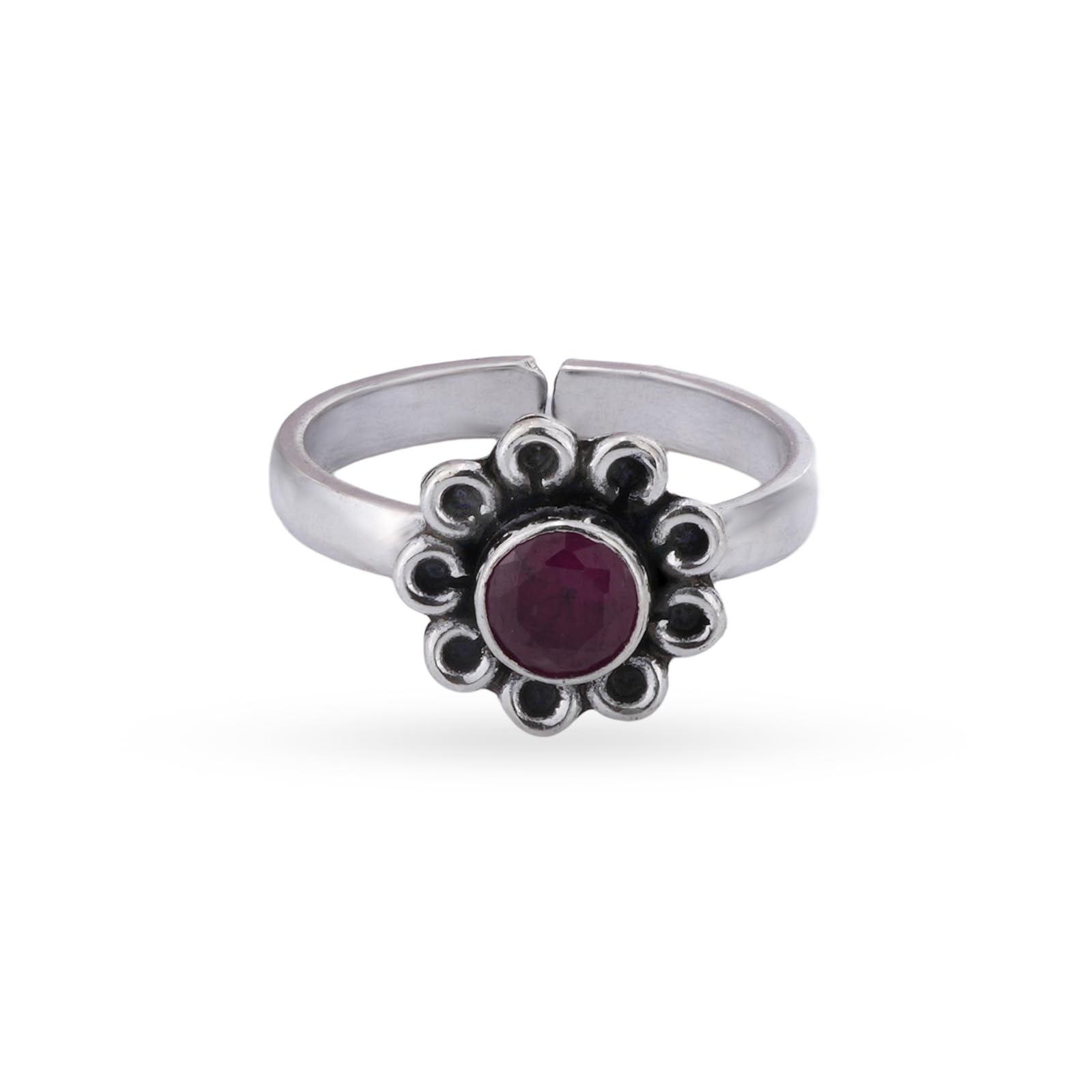 sija 925 sterling silver ruby timeless blossom antique toe ring | adjustable | silver toe rings for women | with 925 stamp | gifts for women