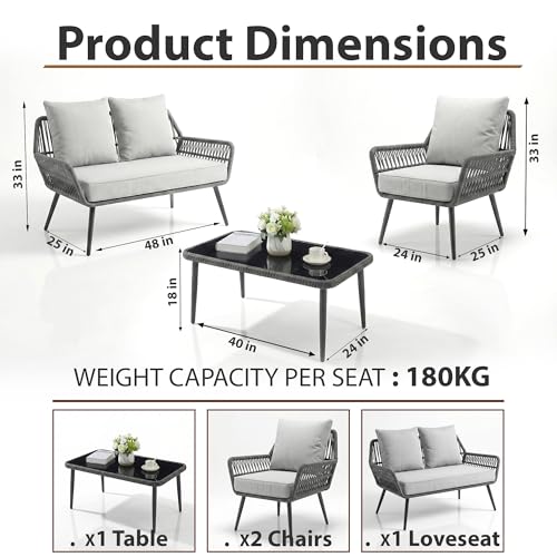 Image of OUTLIVING Outdoor Sofa Set | Balcony Sofa | Patio Furniture Sets | Conversation Sets | Braid & Rope Garden (4 Seater- Light Grey)