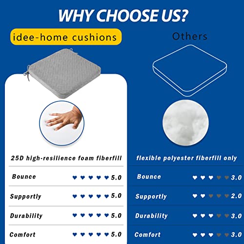 Idee-Home Chair Cushions For Dining Chairs Set Of 4, Quilted Patterns Square Chair Pads Memory Foam With Ties Dining Chair Cushions Large 17 X 17 Inches Seat Cushion For Kitchen Table Metal Grey #TOP1