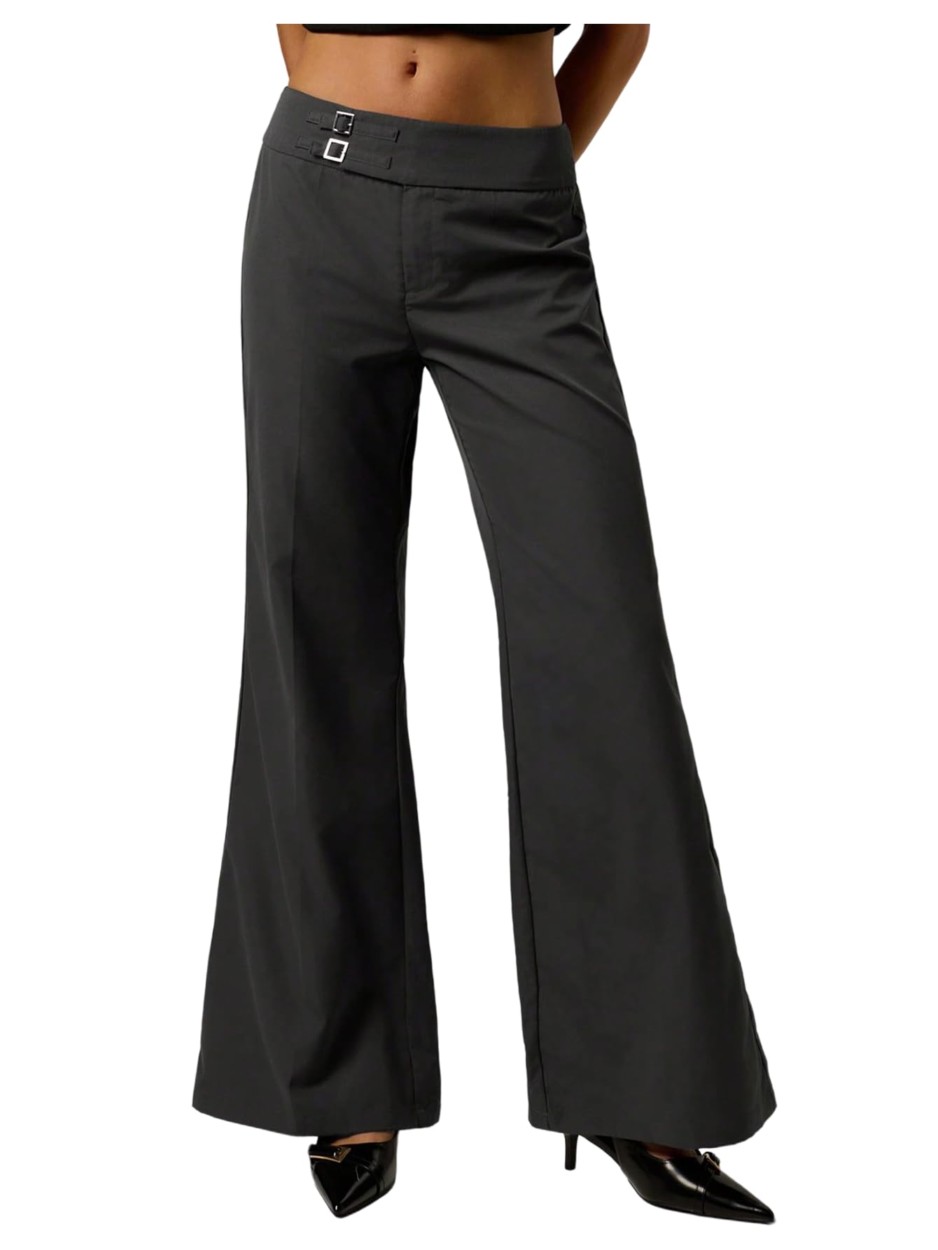 Floerns Womens Elegant Flared Pants Low Rise Bell Bottoms Trousers Business Casual Outfit