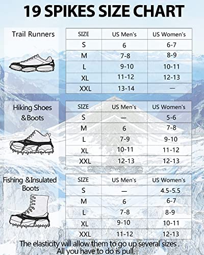 Crampons Upgraded 19 Spikes With 304 Stainless Steel Chain Ice Snow Grips Traction Cleats System Safe Protect For Walking, Jogging, Or Hiking On Snow And Ice (Fit S/M/L/Xl/Xxl Shoes/Boots) #TOP5