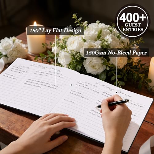 Image of Lanpn Funeral Guest Book for Memorial Service, 100 Pages Celebration of Life Sign in Books for Guests, Funeral Favors Registry Book with Memory Table Sign, Black, Leather Cover