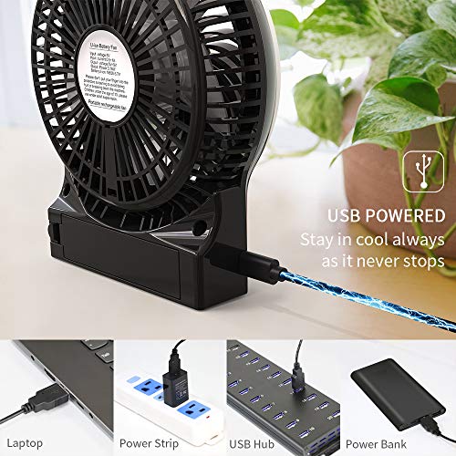 OPOLAR Mini Portable Battery Operated Desk Fan with 3-13 Battery Life, Rechargeable & USB powered Handheld Fan for Desk Beach Camping, 3 Speeds, Strong Airflow, Internal Blue Light& Side Flash Light