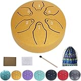 Rain Drum for Outside Garden,2025 Upgrade Steel Tongue Drum Rain Chime Waterproof,6 Notes Steel Tongue Drum Rain Chime with Bag Sticks Music Book,Mini Handpan Drum,Rain Drum for Garden Instrument