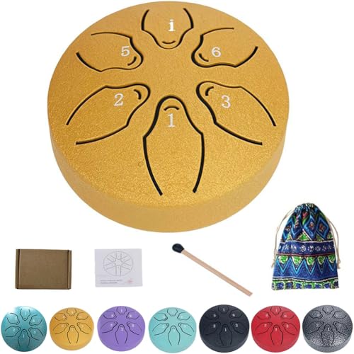Rain Drum for Outside Garden,2025 Upgrade Steel Tongue Drum Rain Chime Waterproof,6 Notes Steel Tongue Drum Rain Chime with Bag Sticks Music Book,Mini Handpan Drum,Rain Drum for Garden Instrument