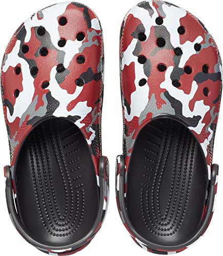 Image of Crocs Unisex-Adult Classic Camo Clogs, Black /Red, 13 Men /15 Women