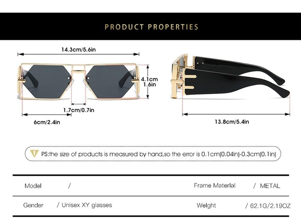 Okulary przeciwsłoneczne damskie w stylu vintage steampunk prostokątne, metalowe, puste soczewki heksagonalne, modne okulary przeciwsłoneczne z podwójną wiązką UV400