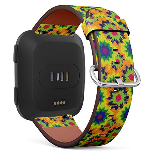 Compatible with Fitbit Versa, Fitbit Versa 2, Fitbit Versa Lite, Leather Wristband Bracelet with Quick-Release Spring Pins - Tie Dye Repeating
