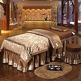 Massagekur Bettdecke, 4 Stück Tischplatten für Beauty Salon Spa Bettbezug Bett Kissen Hockerabdeckung , Runder Kopf Tagesdecke Massieren,Goldencoffee-190 * 80cm