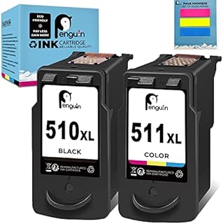 510 511 XL Penguin Remanufactured Printer Ink Cartridge Replacement for Canon PG-510XL CL-511XL 512XL 513XL (1 Black,1 Colour) for MP230 MP492 MP495(Special Edition Includes 1 Set of Sticky Notes)