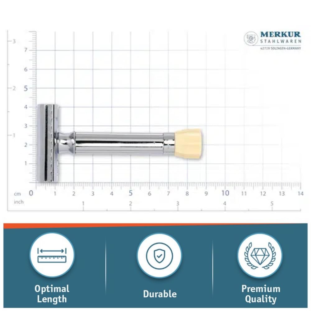 MERKUR Progress 500 Adjustable Double Edge Safety Razor - Standard Handle Adjustable Razor With Dial Made in Germany Plastic-Free Closed Comb Straight Bar (500001 - Short Handle) 4