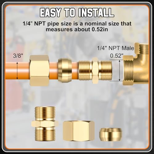 Conector de compresión de 3/8 de latón macizo con rosca NPT de 1/4 6