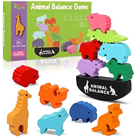 Animal Stacking Blocks - Vaktop 13PCS Wooden Animal Balance Game, Educational Stacking Toys, Ideal Birthday for 3 4 5 Years Old Boys Girls Cover