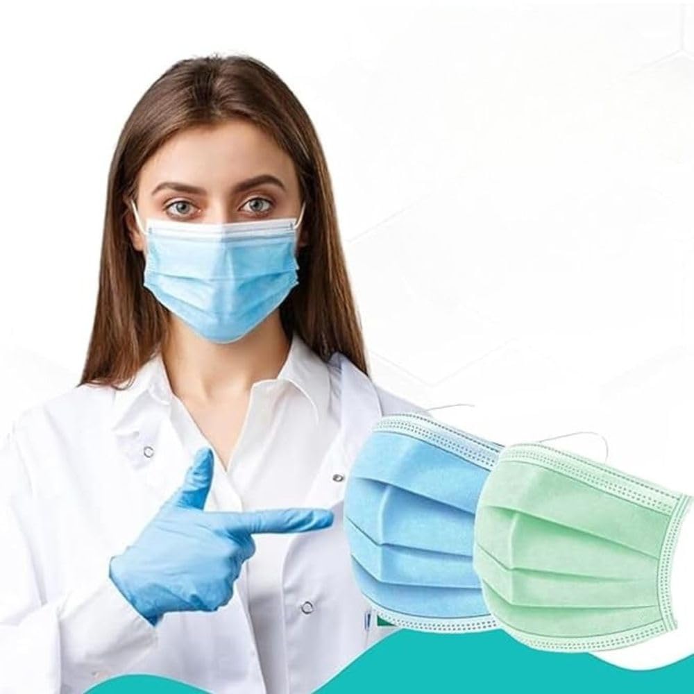 KAPGGRILA KAUSTA Disposable Face Mask, Use And Throw Mask, 3ply Mask pack of 100pcs (Blue)