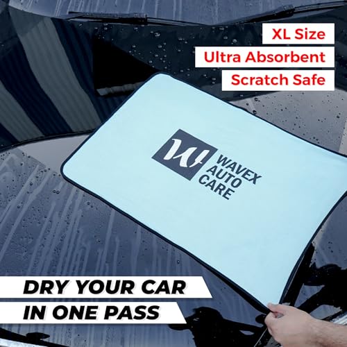 Image of WaveX Flash Dry XL Twisted Loop Microfiber Drying Towel | One-Pass Pull & Dry Car Towel | 600 GSM Ultra Absorbent (55x74 cm)