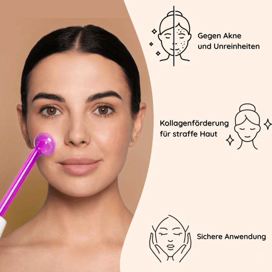 SkinAura Hochfrequenzstab Gesicht, Haare & Body mit 6 Elektroden | Akne, Faltenreduktion, Anti-Aging, Haarpflege | Gesichtsmassagegerät, HF Stab, Darsonval | Vielseitige Aufsätze für Gesicht, Kopfhaut & Körper