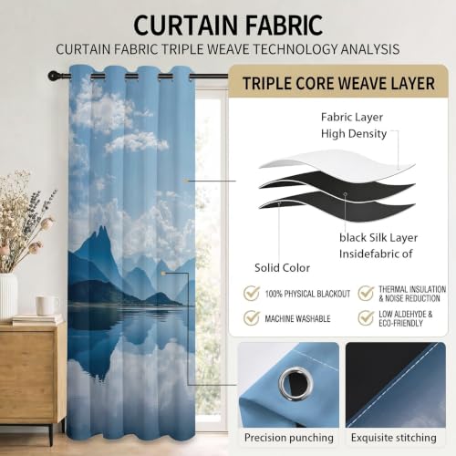 Cortina opaca de montañas y lago 29.5x65 pulg con aislante térmico azul 6