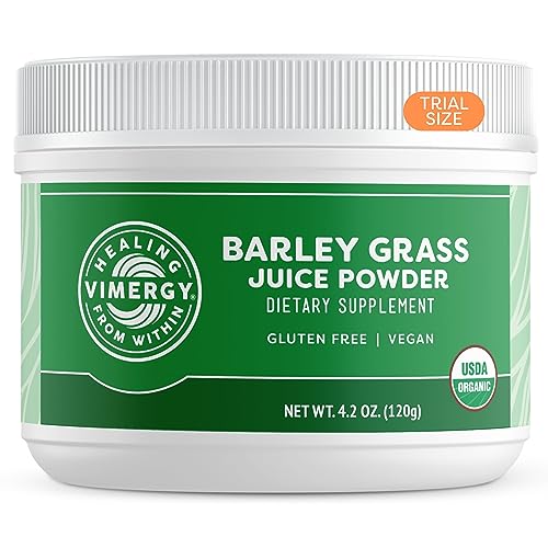 Vimergy Barley Grass Juice Powder Dietary Supplement - 0.8g per Serving (150 Servings) – Clean Superfood Formula – Promotes Cardiovascular Health* – Organic, Vegan & Gluten-Free – Travel Size 120g