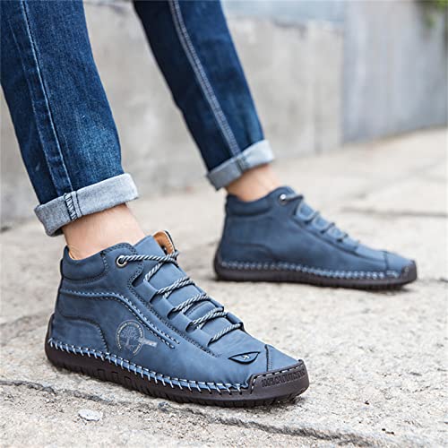 Dacomfy Men's Shoes Leather Work Boots Casual Oxfords Shoes For Men Lace-Up Motorcycle Chukka Boots Fashion Ankle Booties Retro Outdoor Hiking Boots Outdoor Walking Shoes Blue Size 9 #TOP4