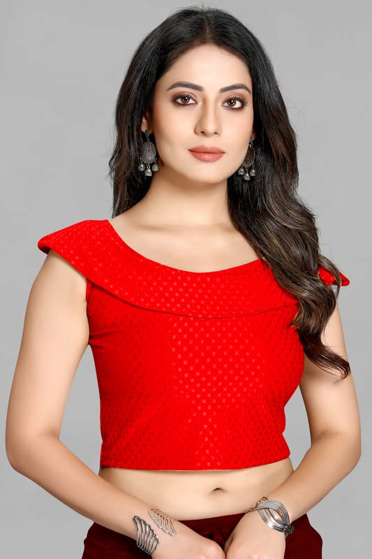 Image of Cotton Lycra Stretchable Off Sholder Short Sleeves Saree Blouse Readymade Crop Top Choli for Girls and Womens