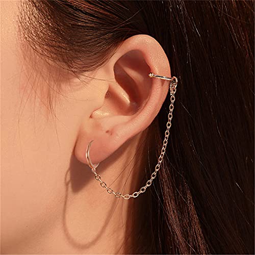 Andpai Chic Minimalist Punk Silver Gold Hypoallergenic Dangle Drop Earrings With Round Huggie Hoop Ear Cuff Chain Earrings For Women Girls (Gold) #TOP4