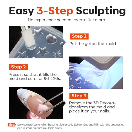 Image of modelones 3D Silicone Nail Art Molds, 3D Multiple Flower & Lace Bow Designs with Carving Pen, Easy DIY Nail Mold for Gel & Acrylic, Reusable Nail Art Tools for Beginners & Professionals