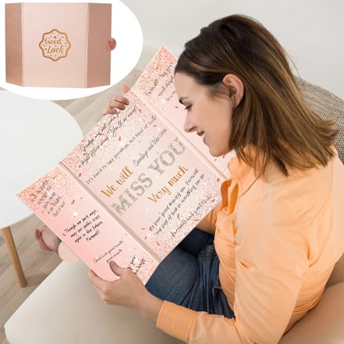 Image of Farewell Gifts for Coworkers Friends Rose Gold Farewell Guest Book to Sign in We Will Miss You Signature Guestbook Alternative Women Girls Retirement Going Away Card Board Keepsake Party Decorations