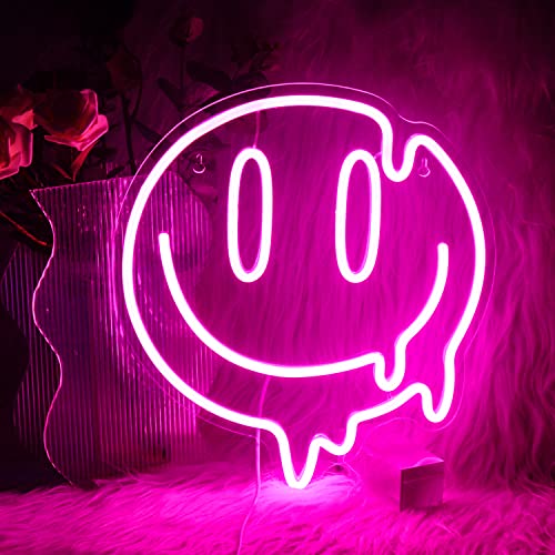 Melting Smile Face Neon Sign Pink Smile Face Neon Sign For Wall Decor Melted Smile Face Decor For Cute Kids Room Bedroom Smile Led Sign For Room Decor Holiday Party Gift #TOP3