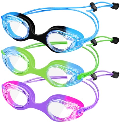 XDX Kids Swim Goggles, 3 Pack With Adjust Bungee Strap, No Leaking Anti Fog for Boys Girls Age 3-14
