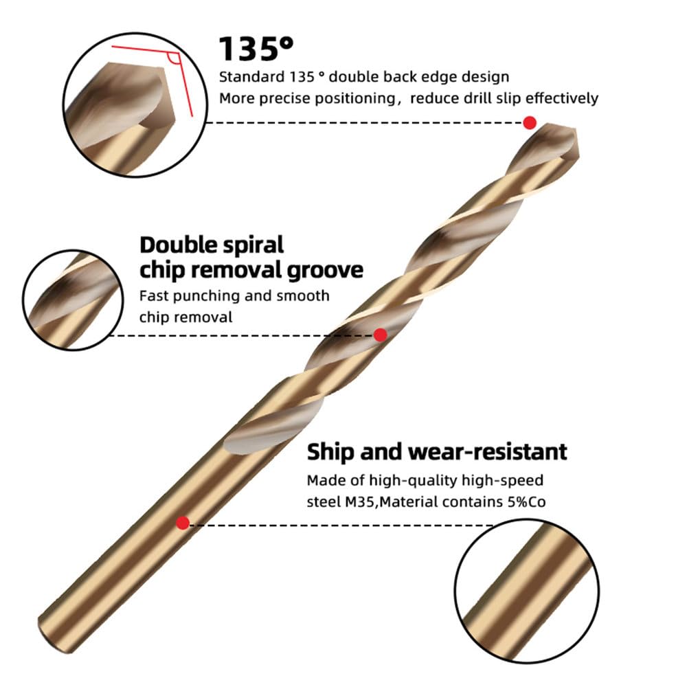 M35 Cobalt HSS Drill Bit Straight Shank Twist Drill Bit Hole Cutter Power Tools for Metal Stainless Steel Drilling Metalworking,8.5mm 1pcs,Gold