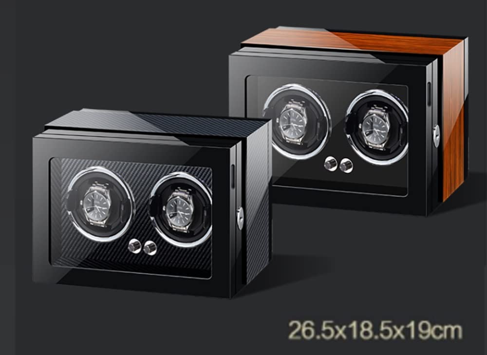 Scatola Carica Orologi per Orologi Automatici da 4, 6 o 9 Pollici con Luce LED e Motore Silenzioso, espositore per Orologi da Polso in Legno con Finitura Laccata pianofor，Black-2+0