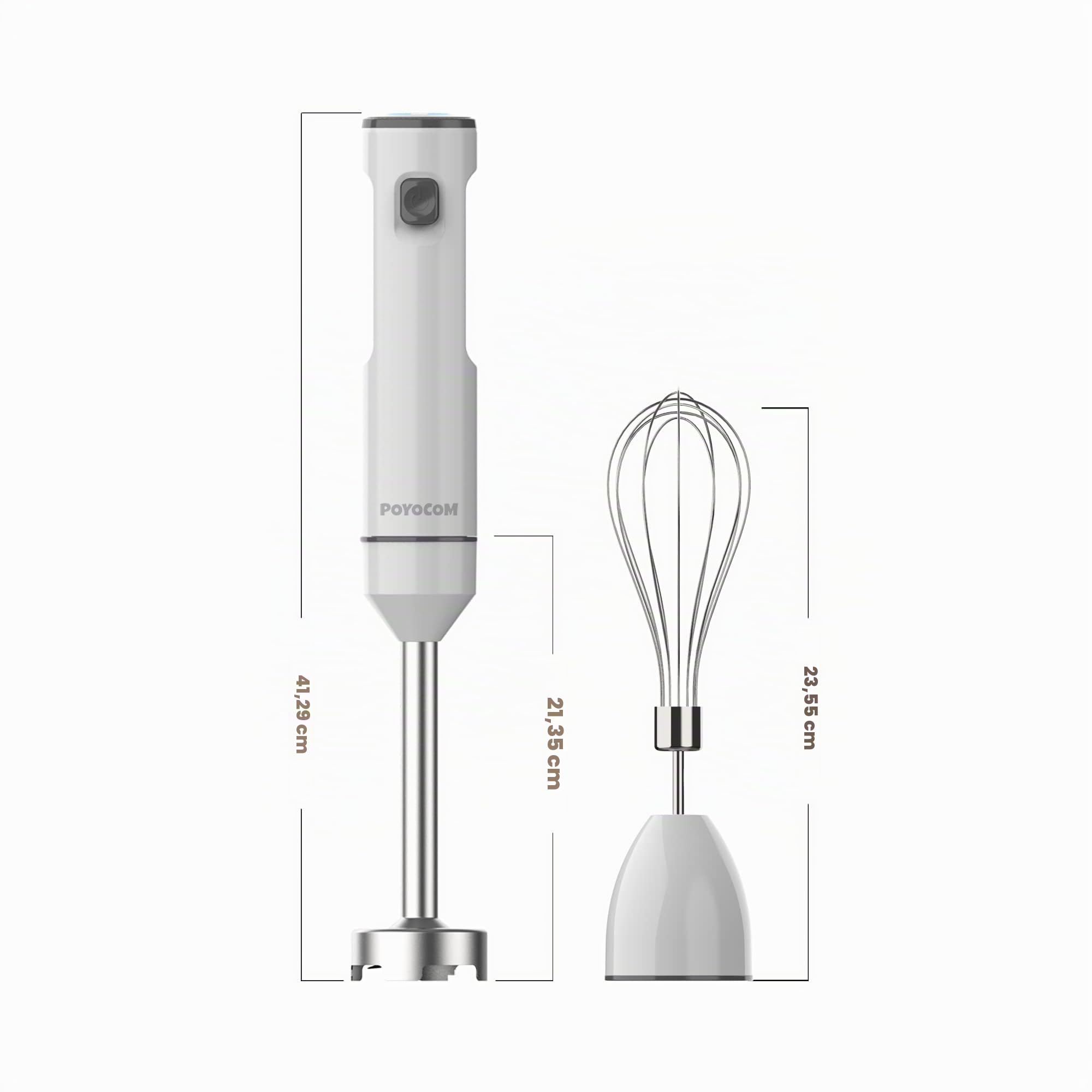Frullatore a immersione senza fili a velocità variabile, mixer ricaricabile, con cavo Type-C, frusta per le uova, per frullati, frappè, salse, pappe e zuppe - Bianco
