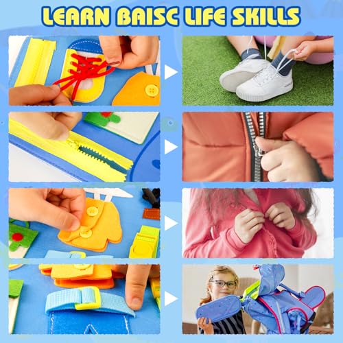 Oirtmiu Dinosaur Montessori Busy Board for Kids: 16 Activities Sensory Wall for Baby 6-12 Months 2 3 4 5 Years - Fine Motor Skills and Early Learning Toys for Toddlers - Image 4