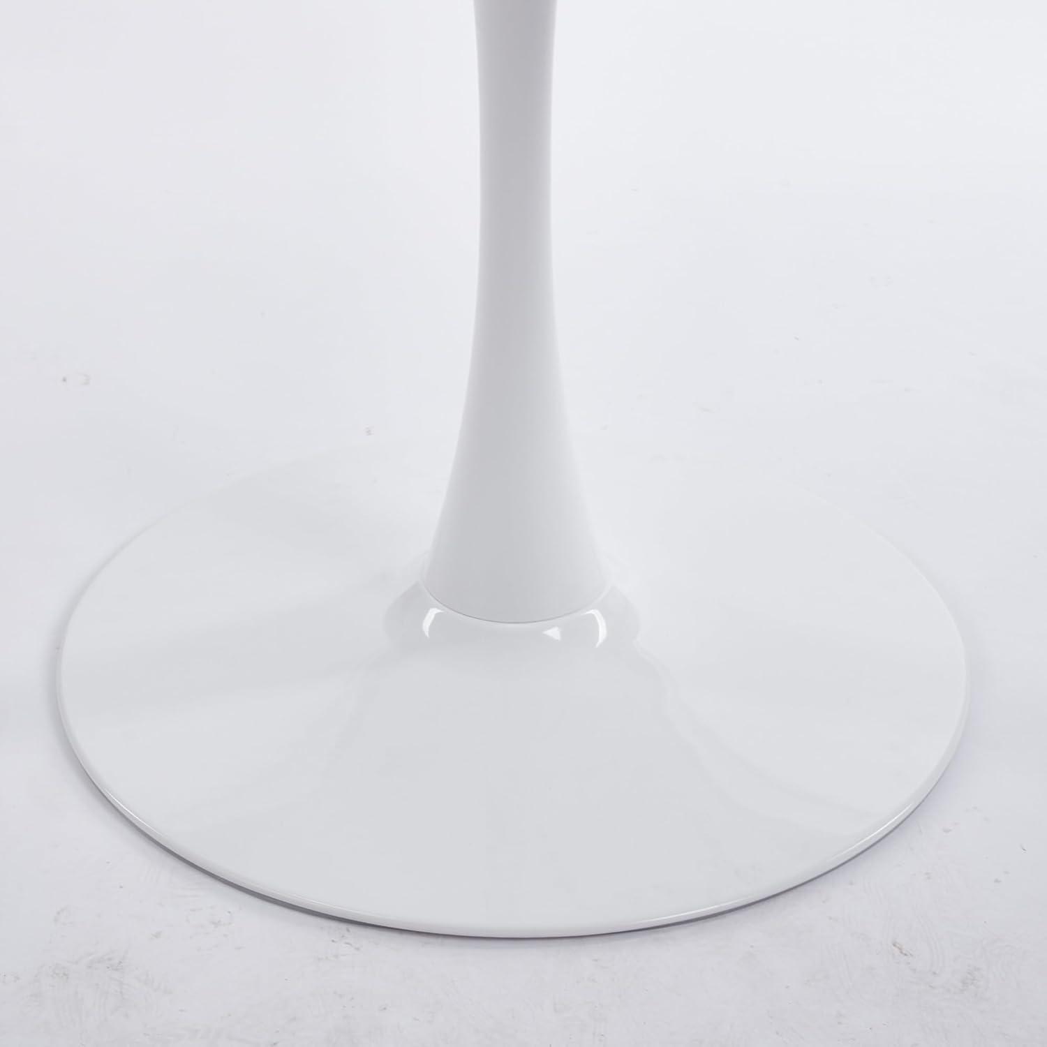 Penau Mid-Century Round Dining Table, 42.12 Inchs Pedestal Tulip Table, White Engineered Wood MDF Two-Panel Top, Metal Pedestal Base, Seats 4-6, 42.12 x 42.12 x 28.74 Inchs
