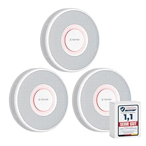 X-Sense Smarter Rauchmelder WLAN mit Sprachausgabe und 17 Standorten, Feuermelder, Rauchmelder vernetzt, 33 mm, SBS50 Basisstation erforderlich, XS0B-MR, 3 Stück