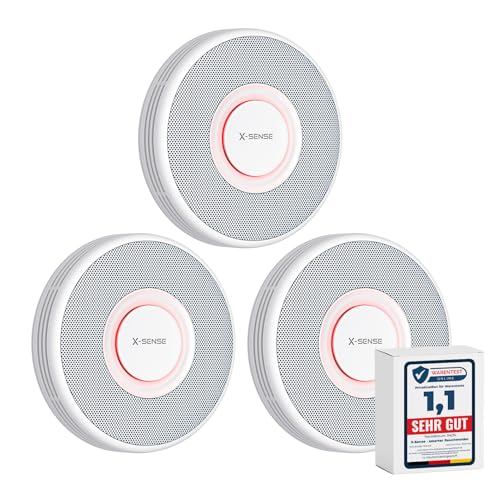 X-Sense Smarter Rauchmelder WLAN mit Sprachausgabe und 17 Standorten, Feuermelder, Rauchmelder vernetzt, 33 mm, SBS50 Basisstation erforderlich, XS0B-MR, 3 Stück