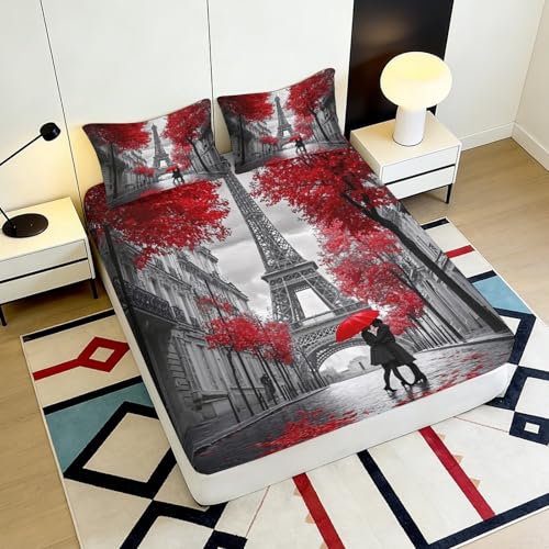 Drap housse 90x200x25cm Tour Eiffel microfibre douce sans pli