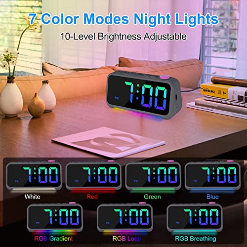 Szelam Digital Alarm Clock,Led Colorful Small Desk Clocks, With Rgb Night Light,Usb Charger Port,Adjustable Brightness/Volume, For Kids Boys Girls Teens Adult Bedroom Decor - Grey #TOP2