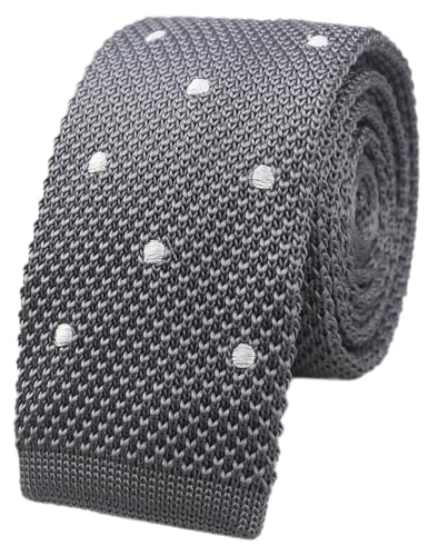 Rosiika Mens Dark Grey Slim cut Knit Neck Ties White Polka Dots Unique Fashion Winter Smart Necktie for Husband