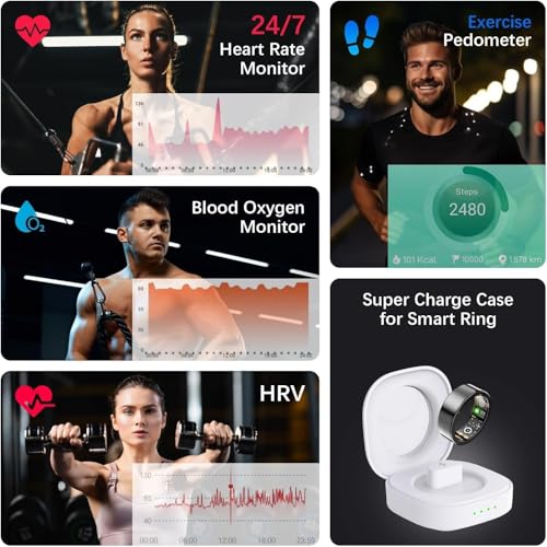Image of Health Tracker Ring, Smart Health Ring for Women Men with Heart Rate, Blood Oxygen, Sleep Monitor, Steps,Calories, No Subscription Fee, IP68 Waterproof Smart Ring for iPhone & Android (Black, 8#)