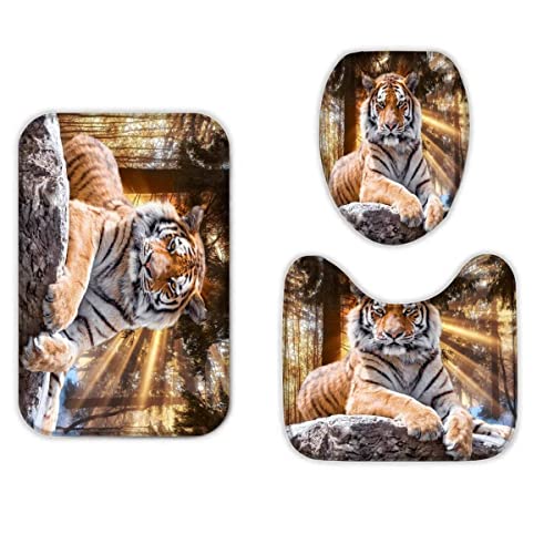 Zifarm Badematte rutschfeste 50x80 cm Tiger Badvorleger-Set 3D Drucken Winter Waldtiere Mikrofaser Flanell Absorbierend…