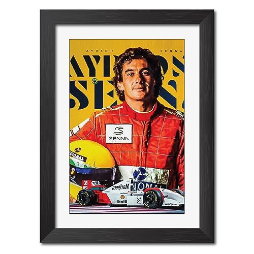 Image of TenorArts Ayrton Senna Poster F1 Driver Posters Formula One Photo Frame Painting with Matt Finish Black Texture (12 inches x 9inches)