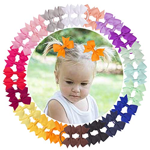 MOONSTON 40 Piece 2 Inch Pigtail Hair Bows Mini Tiny Bows Tie Elastic For Baby Girls Kids Toddlers In Pairs ?