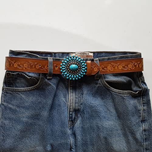 Trending Turquoise Buckle w. tooled Floral Belt2
