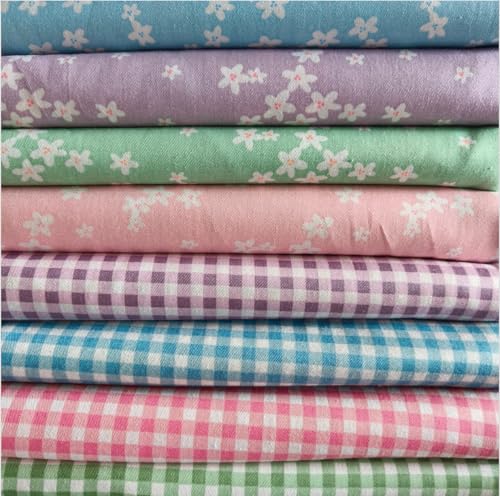 Image of Cotton Fabric DIY Making Supplies Quilting Patchwork Fabric Fat Quarter Bundles DIY for Quilting Cotton Patchwork Cushions (8pcs Small Flowers Square, 9.8 inch x 9.8 inch)