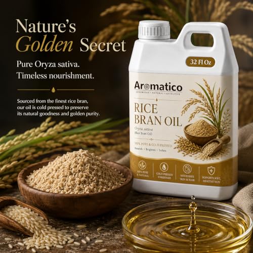 Image of AROMATICO Rice Bran Oil for Skin, Hair and Body Care, Multipurpose Carrier Oil for Massage, Scalp Care, Dry Skin Routine, DIY Beauty and Natural Glow - 946 ml