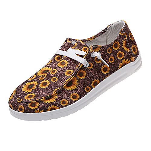 AngryMonkeyWomen's Sunflower Casual Canvas Wendy Shoes,Fashion Lightweight Comfort Slip On Round Toe Sports Walking Flats