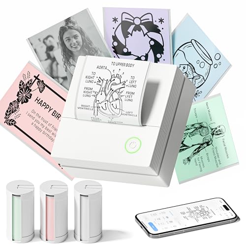 TYPONOS Sticker Printer, PM290 Mini Printer, Bluetooth Sticker Maker Machine with 3 Rolls Paper, Portable Print Pod for Study Notes, Journal, Lists, Pictures, DIY Gifts for School Office Hom